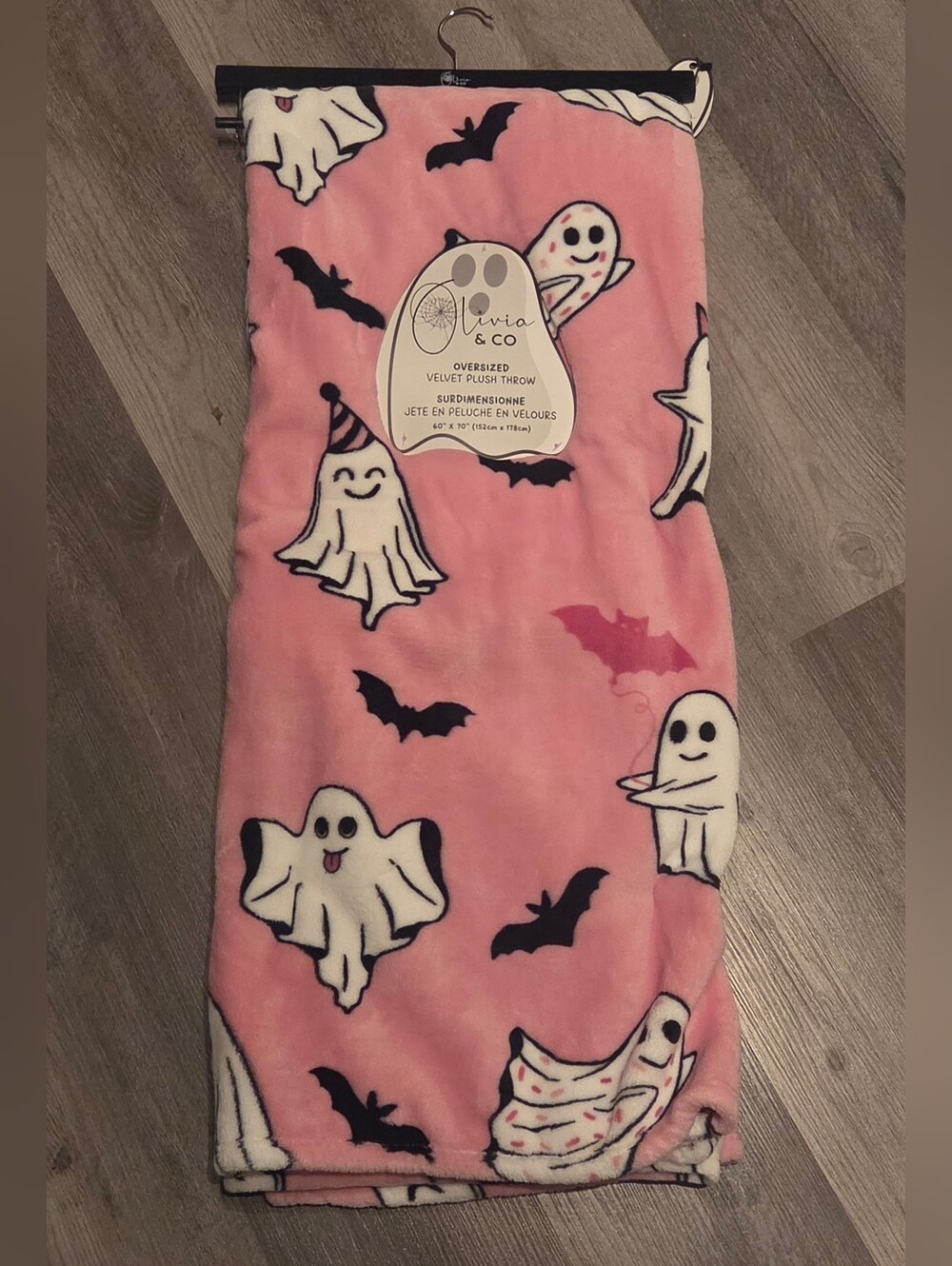 Pink Halloween Ghost Oversized Plush Throw Blanket 60x70 Soft & Cozy